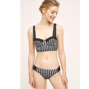 Anthropologie Mermaid Bikini Swim Bottoms in Black Ivory Dot, sz Medium M